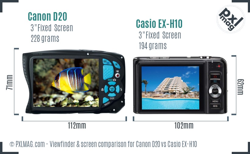 Canon D20 vs Casio EX-H10 Screen and Viewfinder comparison