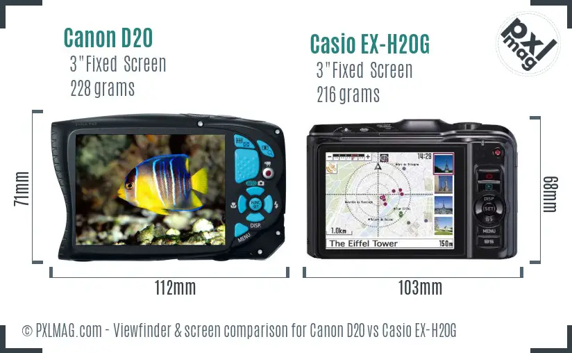 Canon D20 vs Casio EX-H20G Screen and Viewfinder comparison Canon D20 vs Casio EX-H20G Screen and Viewfinder comparison