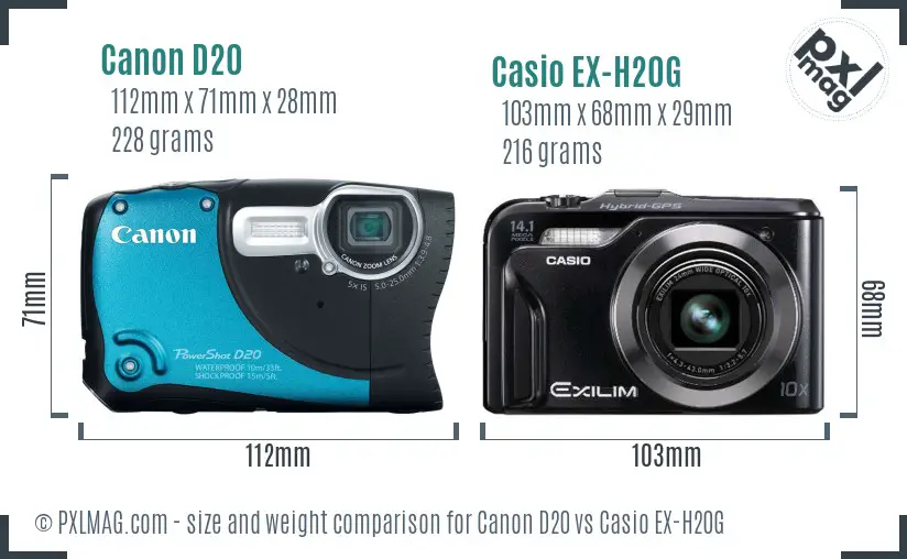 Canon D20 vs Casio EX-H20G size comparison Canon D20 vs Casio EX-H20G size comparison