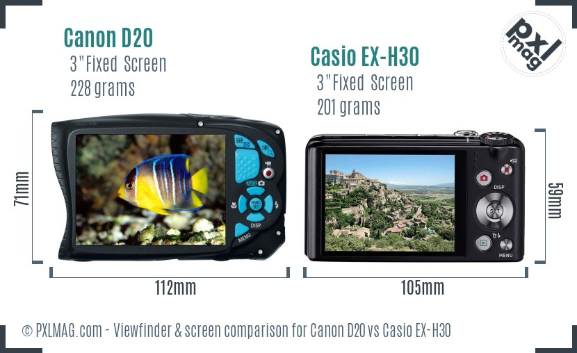 Canon D20 vs Casio EX-H30 Screen and Viewfinder comparison