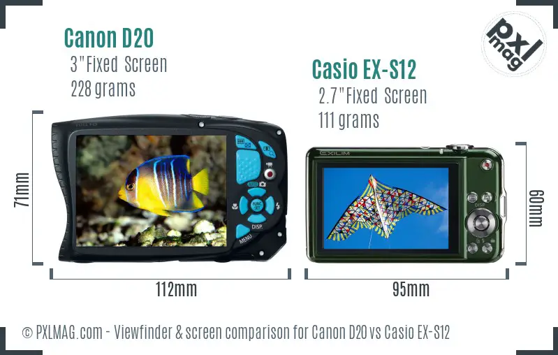 Canon D20 vs Casio EX-S12 Screen and Viewfinder comparison Canon D20 vs Casio EX-S12 Screen and Viewfinder comparison