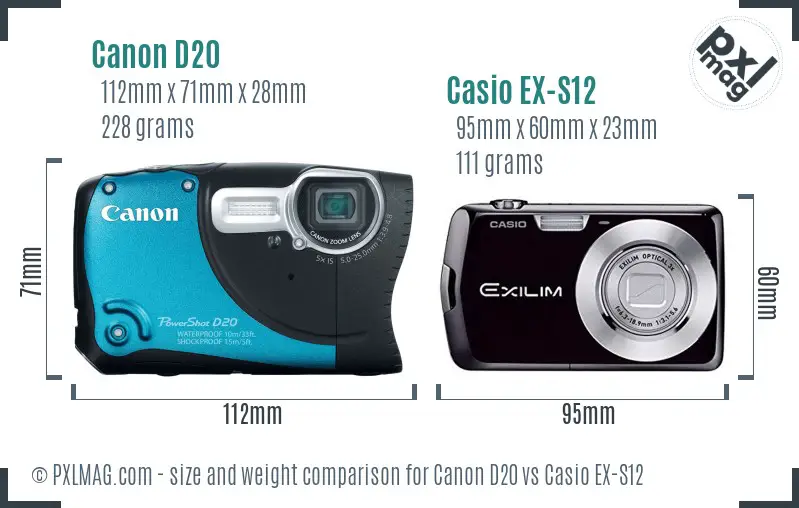 Canon D20 vs Casio EX-S12 size comparison Canon D20 vs Casio EX-S12 size comparison