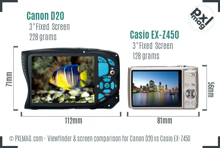 Canon D20 vs Casio EX-Z450 Screen and Viewfinder comparison Canon D20 vs Casio EX-Z450 Screen and Viewfinder comparison