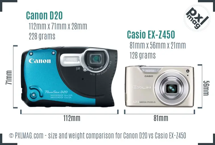 Canon D20 vs Casio EX-Z450 size comparison Canon D20 vs Casio EX-Z450 size comparison