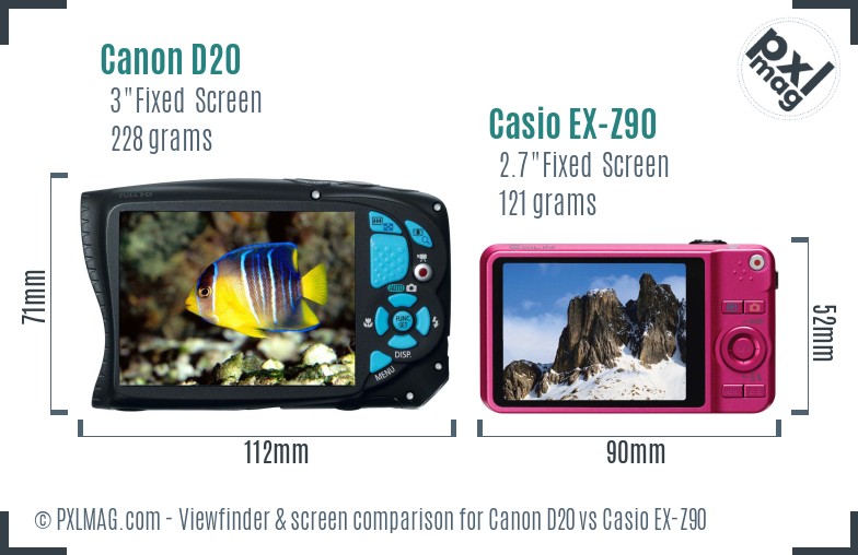 Canon D20 vs Casio EX-Z90 Screen and Viewfinder comparison