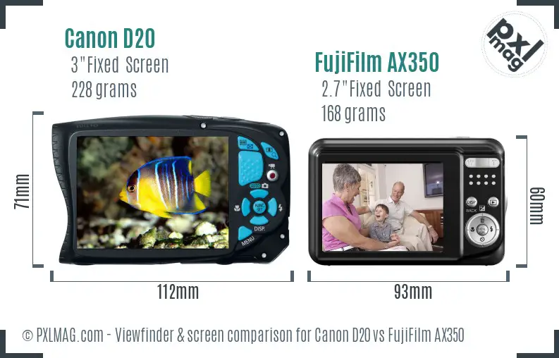 Canon D20 vs FujiFilm AX350 Screen and Viewfinder comparison