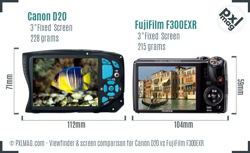 Canon D20 vs FujiFilm F300EXR Screen and Viewfinder comparison