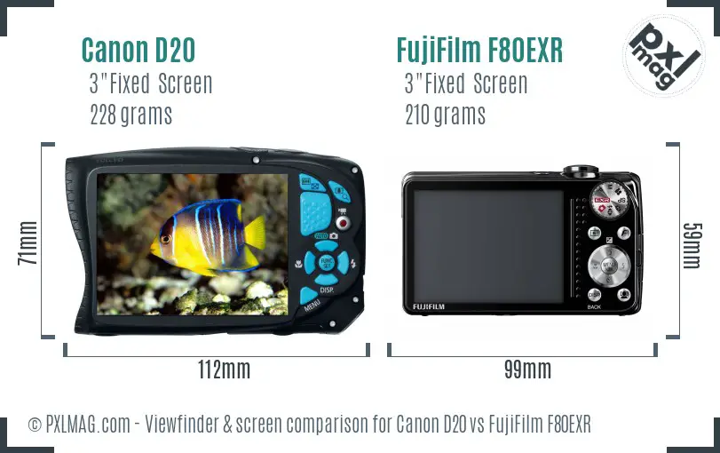 Canon D20 vs FujiFilm F80EXR Screen and Viewfinder comparison Canon D20 vs FujiFilm F80EXR Screen and Viewfinder comparison
