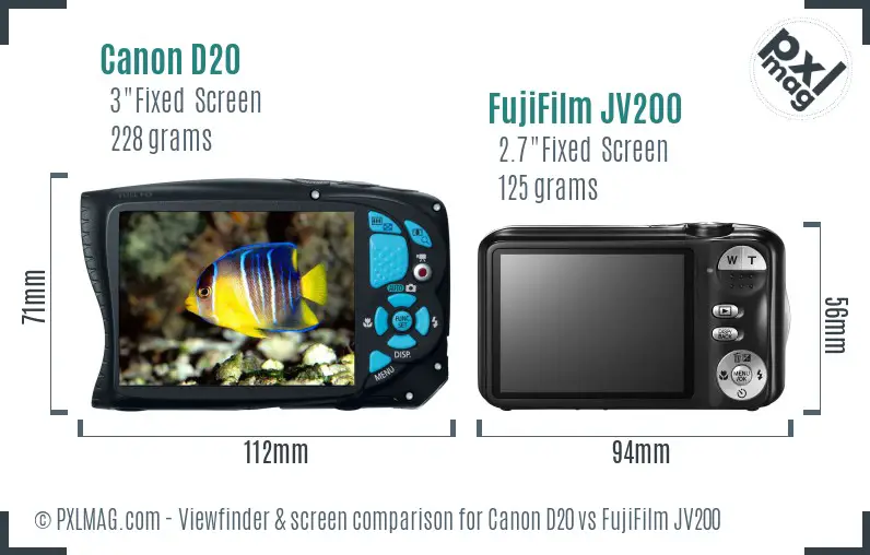 Canon D20 vs FujiFilm JV200 Screen and Viewfinder comparison