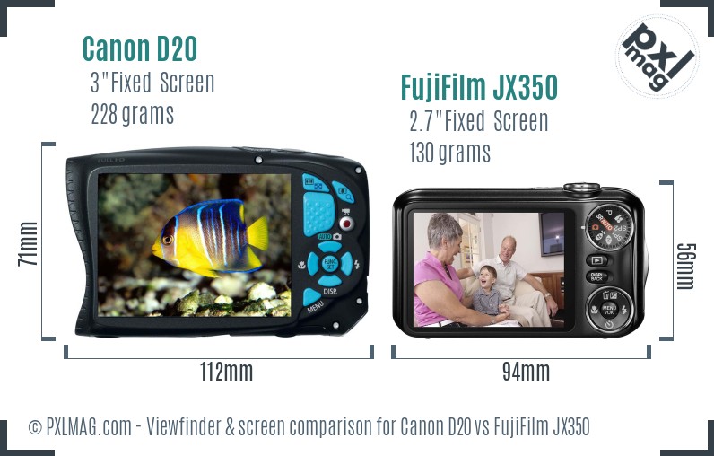 Canon D20 vs FujiFilm JX350 Screen and Viewfinder comparison