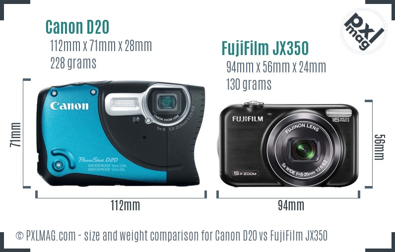 Canon D20 vs FujiFilm JX350 size comparison Canon D20 vs FujiFilm JX350 size comparison
