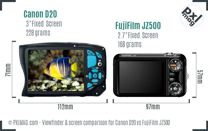 Canon D20 vs FujiFilm JZ500 Screen and Viewfinder comparison