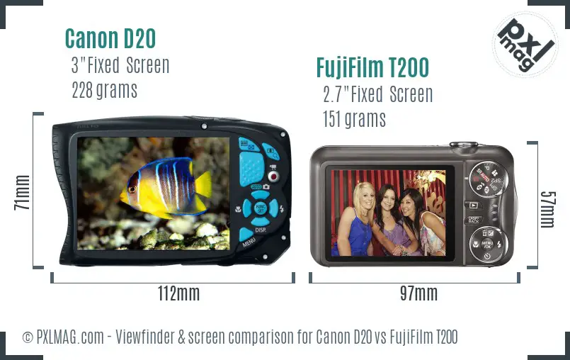 Canon D20 vs FujiFilm T200 Screen and Viewfinder comparison Canon D20 vs FujiFilm T200 Screen and Viewfinder comparison