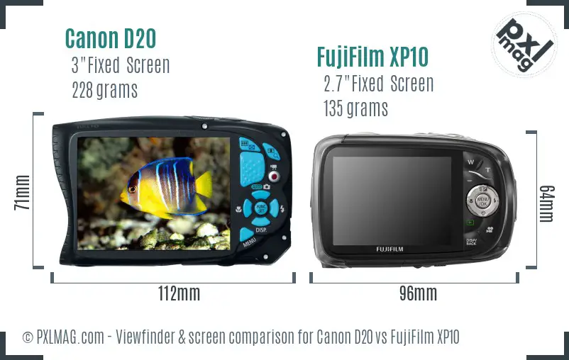 Canon D20 vs FujiFilm XP10 Screen and Viewfinder comparison
