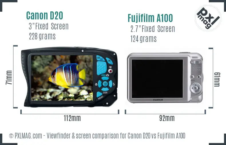 Canon D20 vs Fujifilm A100 Screen and Viewfinder comparison
