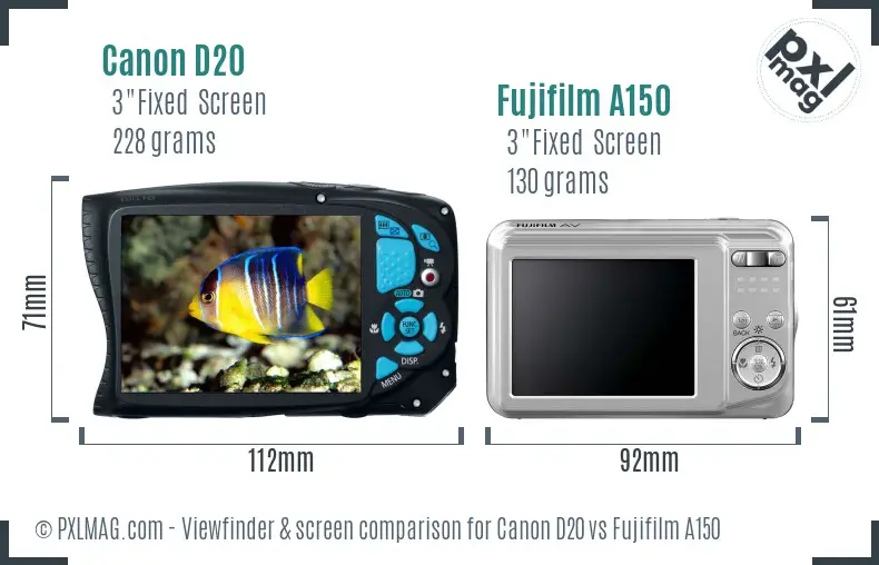 Canon D20 vs Fujifilm A150 Screen and Viewfinder comparison