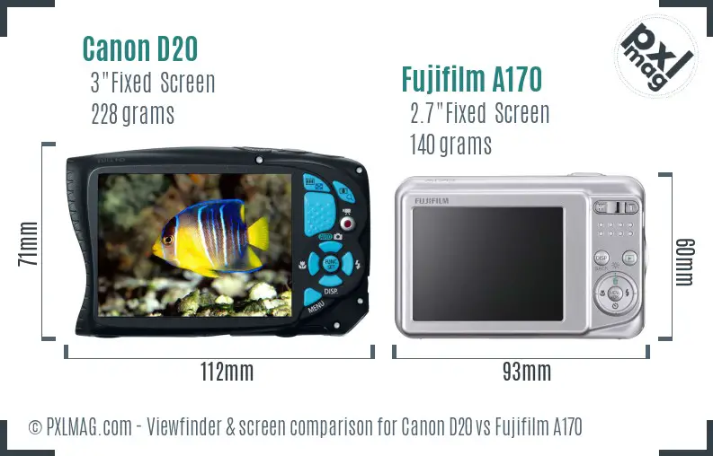 Canon D20 vs Fujifilm A170 Screen and Viewfinder comparison