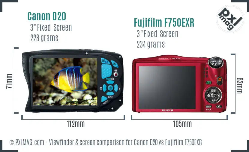 Canon D20 vs Fujifilm F750EXR Screen and Viewfinder comparison