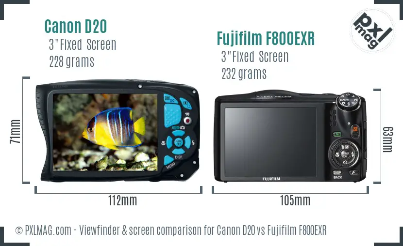 Canon D20 vs Fujifilm F800EXR Screen and Viewfinder comparison Canon D20 vs Fujifilm F800EXR Screen and Viewfinder comparison