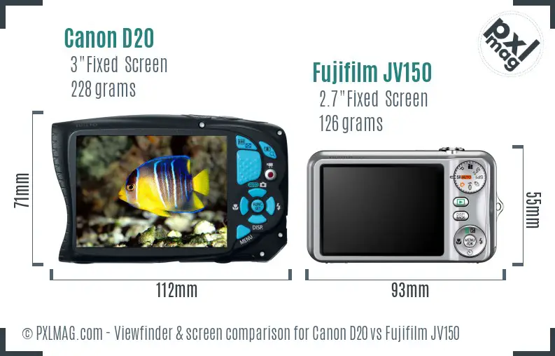 Canon D20 vs Fujifilm JV150 Screen and Viewfinder comparison