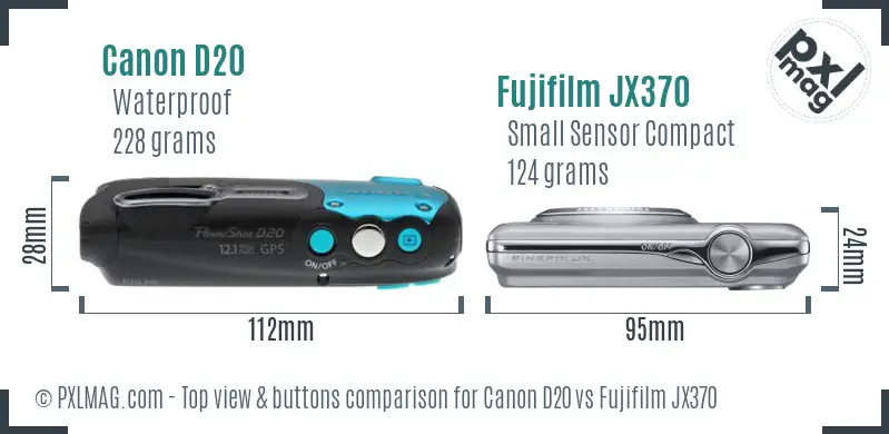 Canon D20 vs Fujifilm JX370 top view buttons comparison