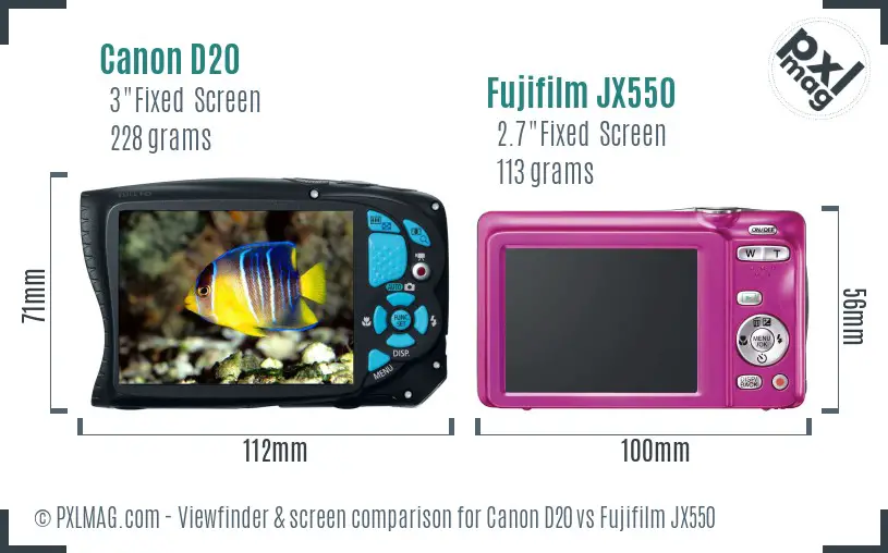 Canon D20 vs Fujifilm JX550 Screen and Viewfinder comparison