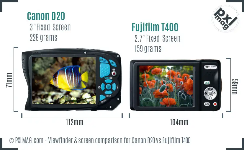 Canon D20 vs Fujifilm T400 Screen and Viewfinder comparison
