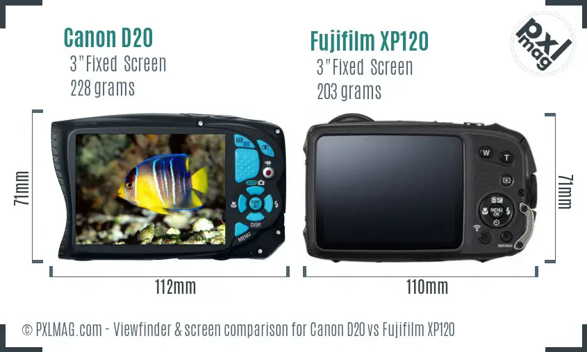 Canon D20 vs Fujifilm XP120 Screen and Viewfinder comparison