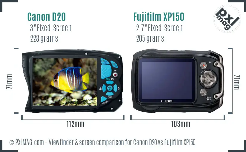 Canon D20 vs Fujifilm XP150 Screen and Viewfinder comparison Canon D20 vs Fujifilm XP150 Screen and Viewfinder comparison