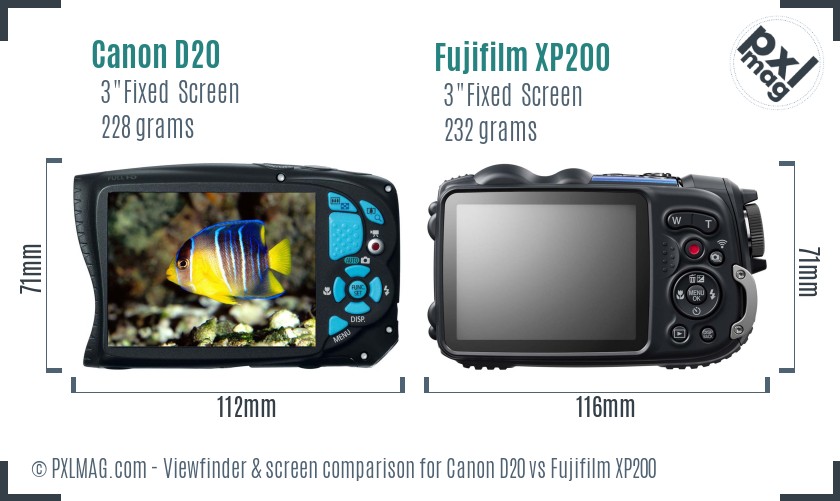 Canon D20 vs Fujifilm XP200 Screen and Viewfinder comparison