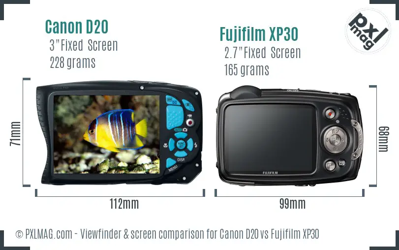 Canon D20 vs Fujifilm XP30 Screen and Viewfinder comparison