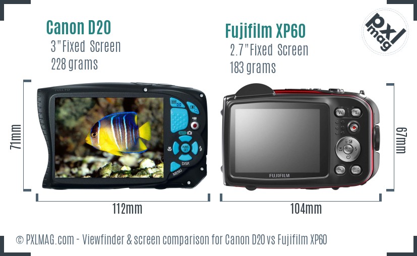 Canon D20 vs Fujifilm XP60 Screen and Viewfinder comparison
