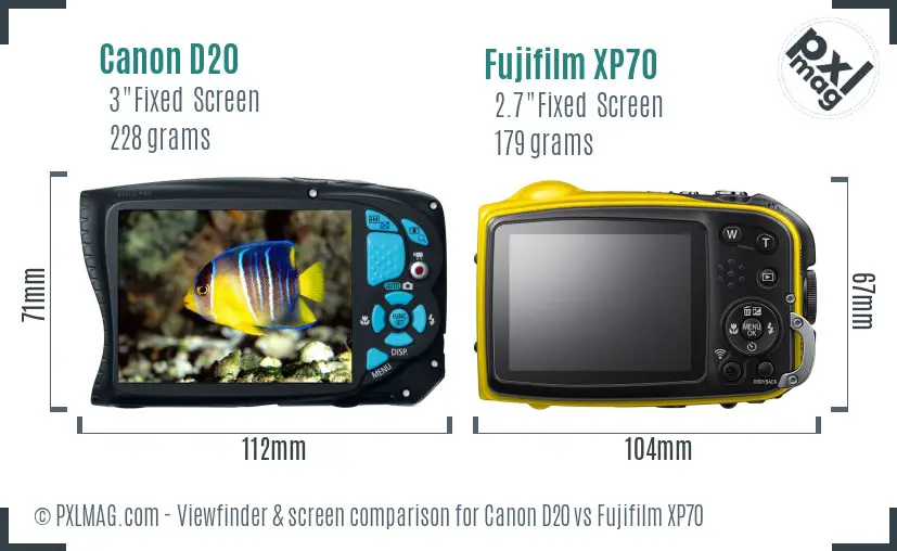 Canon D20 vs Fujifilm XP70 Screen and Viewfinder comparison Canon D20 vs Fujifilm XP70 Screen and Viewfinder comparison
