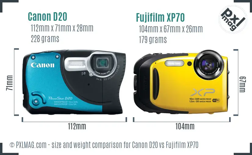 Canon D20 vs Fujifilm XP70 size comparison Canon D20 vs Fujifilm XP70 size comparison
