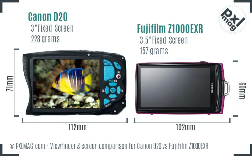 Canon D20 vs Fujifilm Z1000EXR Screen and Viewfinder comparison Canon D20 vs Fujifilm Z1000EXR Screen and Viewfinder comparison