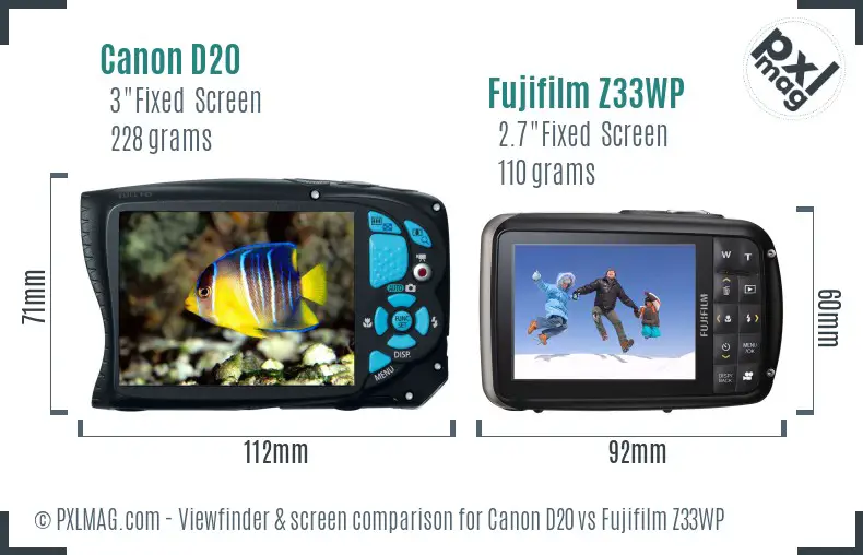 Canon D20 vs Fujifilm Z33WP Screen and Viewfinder comparison Canon D20 vs Fujifilm Z33WP Screen and Viewfinder comparison