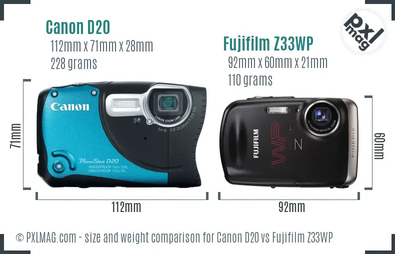 Canon D20 vs Fujifilm Z33WP size comparison Canon D20 vs Fujifilm Z33WP size comparison