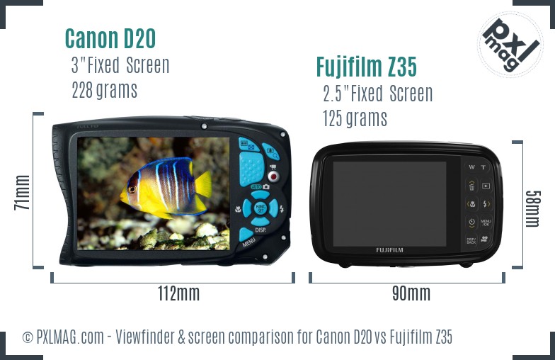 Canon D20 vs Fujifilm Z35 Screen and Viewfinder comparison