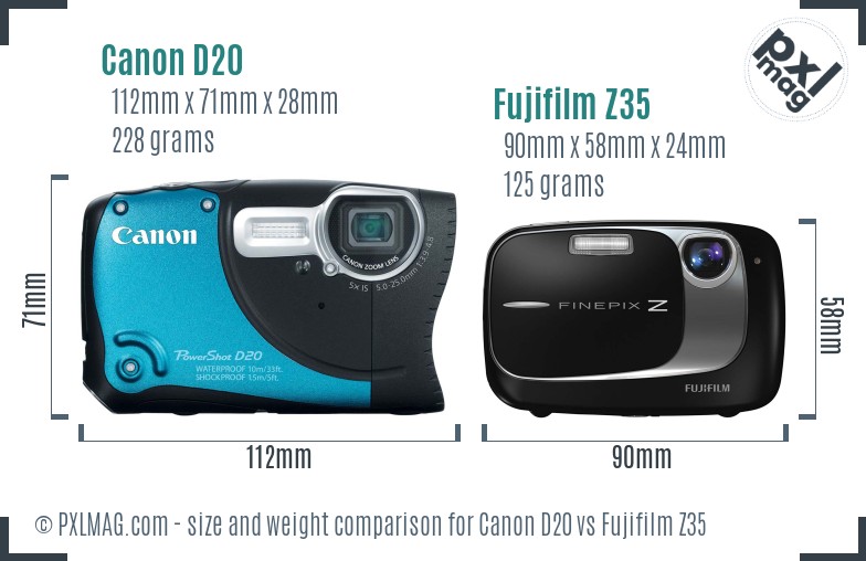 Canon D20 vs Fujifilm Z35 size comparison