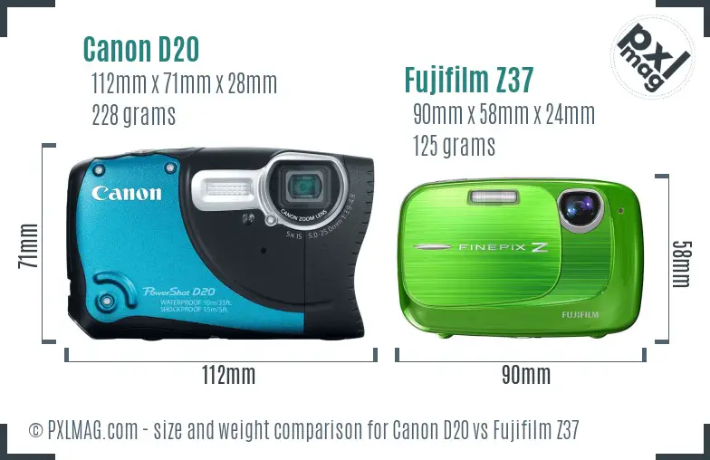 Canon D20 vs Fujifilm Z37 size comparison
