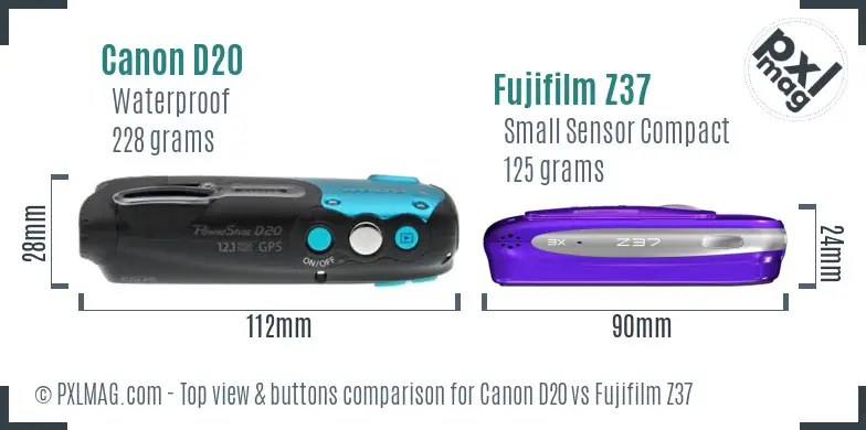 Canon D20 vs Fujifilm Z37 top view buttons comparison