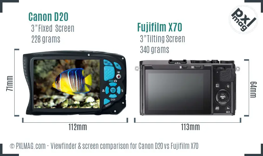 Canon D20 vs Fujifilm X70 Screen and Viewfinder comparison
