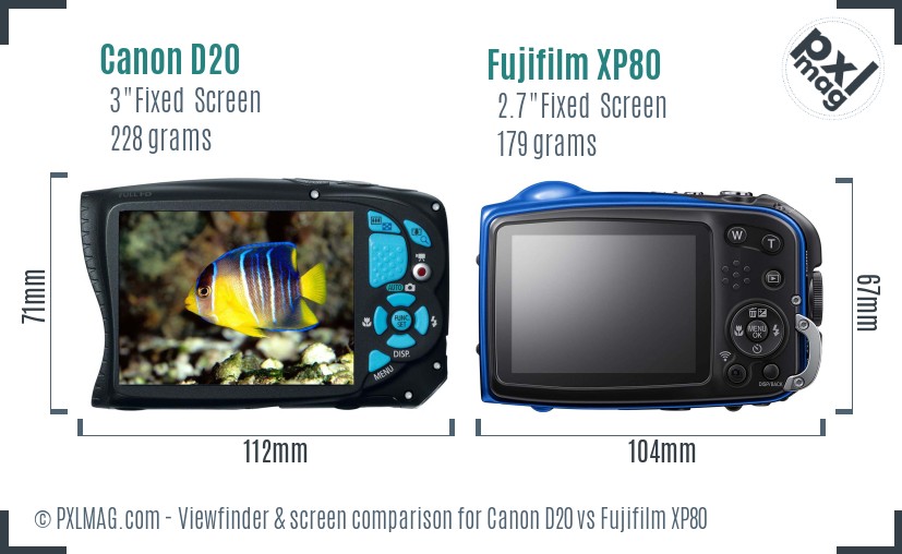Canon D20 vs Fujifilm XP80 Screen and Viewfinder comparison