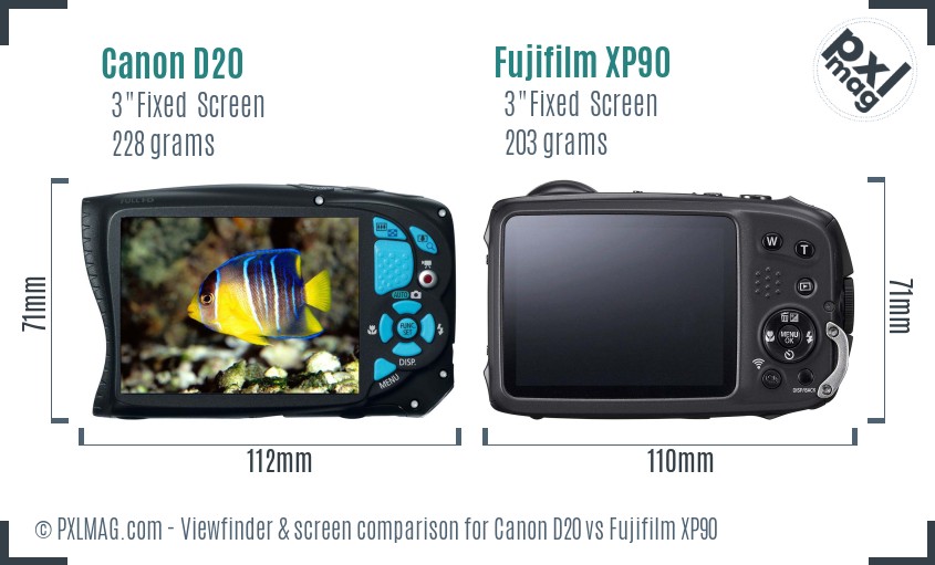 Canon D20 vs Fujifilm XP90 Screen and Viewfinder comparison