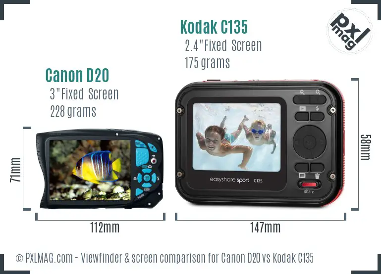 Canon D20 vs Kodak C135 Screen and Viewfinder comparison