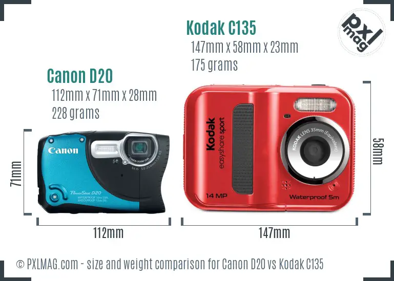 Canon D20 vs Kodak C135 size comparison Canon D20 vs Kodak C135 size comparison
