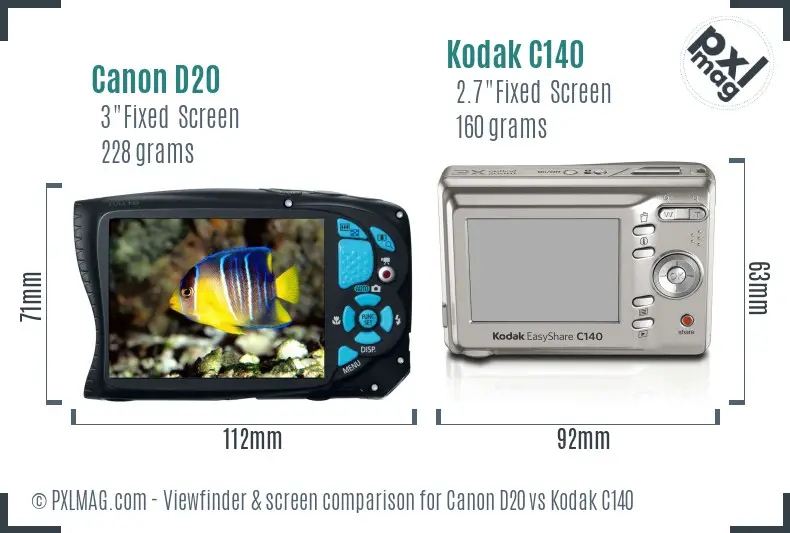 Canon D20 vs Kodak C140 Screen and Viewfinder comparison