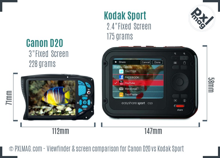 Canon D20 vs Kodak Sport Screen and Viewfinder comparison