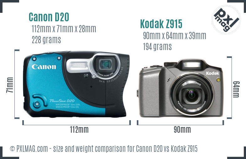 Canon D20 vs Kodak Z915 size comparison