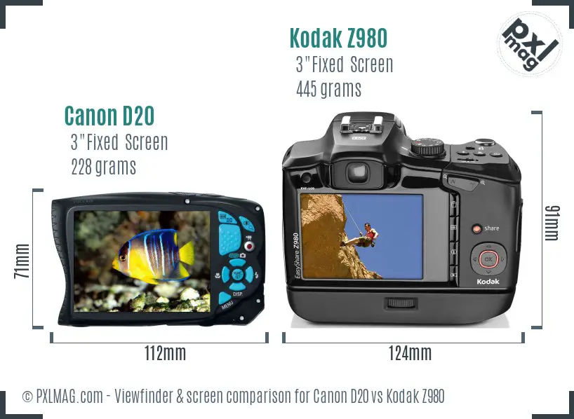 Canon D20 vs Kodak Z980 Screen and Viewfinder comparison